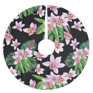 Watercolor Orchids Design 27 Brushed Polyester Tree Skirt