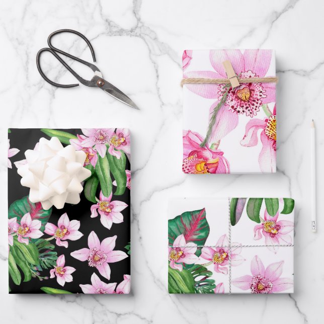 Watercolor Orchids Design 27 Wrapping Paper Sheet (Front)
