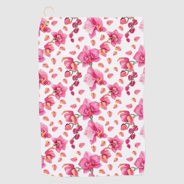 Watercolor Orchids Design 2 Golf Towel (Front)