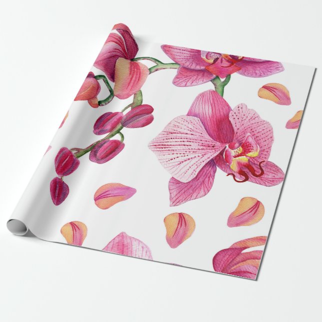 Watercolor Orchids Design 2  Wrapping Paper (Unrolled)
