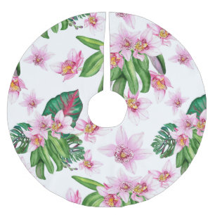 Watercolor Orchids Design 30 Brushed Polyester Tree Skirt
