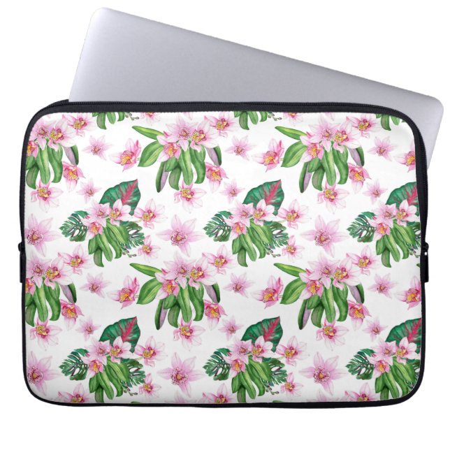 Watercolor Orchids Design 30 Laptop Sleeve (Front)