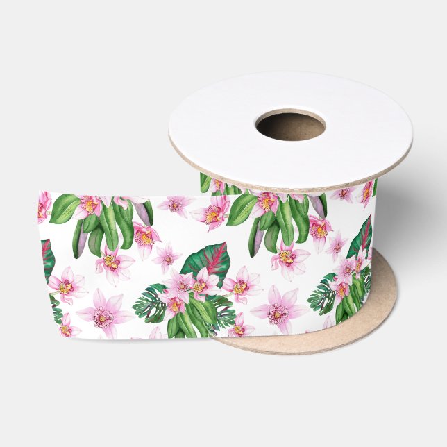 Watercolor Orchids Design 30   Satin Ribbon (Spool)