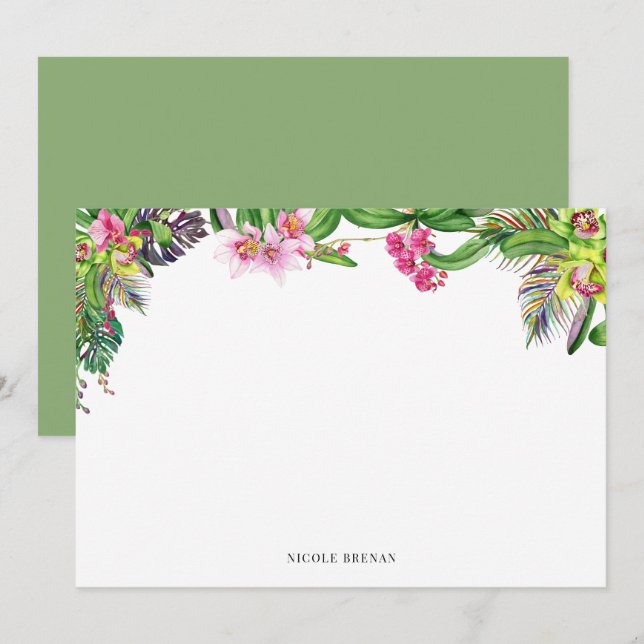 Watercolor Orchids l Whimsical Perzonalized Card (Front/Back)