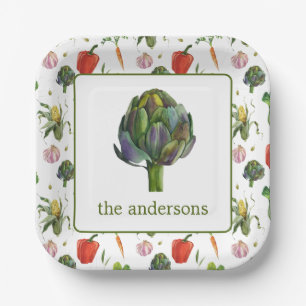 Watercolor Organic Produce Artichoke Paper Plate