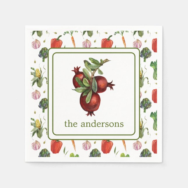 Watercolor Organic Produce Pomegranate Napkin (Front)