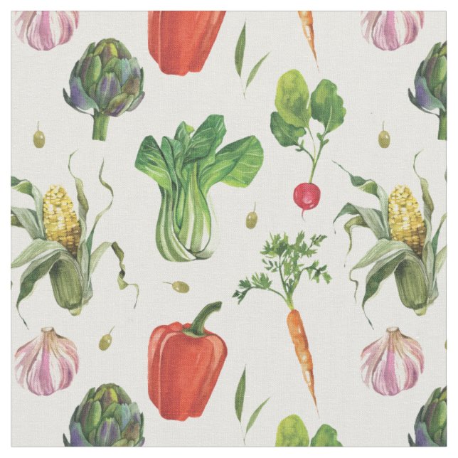 Watercolor Organic Vegetables Fabric (Close Up)