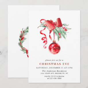Watercolor Ornament Christmas Eve Holiday Party Invitation