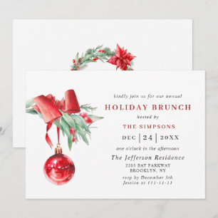 Watercolor Ornament CHRISTMAS HOLIDAY BRUNCH Invitation