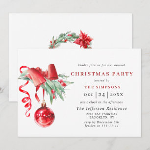 Watercolor Ornament Christmas Holiday Party Invitation