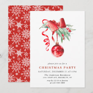 Watercolor Ornament Christmas Holiday Party Invitation