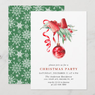 Watercolor Ornament Christmas Holiday Party Invitation