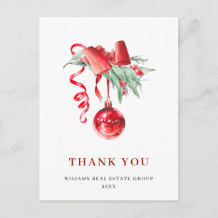 Watercolor Ornament Christmas Holiday Thank You Postcard