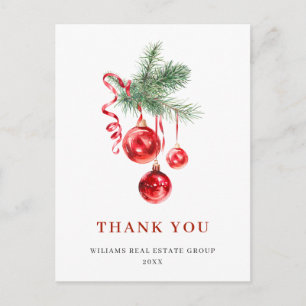 Watercolor Ornament Christmas Holiday Thank You Postcard