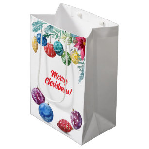 Watercolor Ornament Exchange Christmas Medium Gift Bag