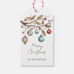 Watercolor Ornaments Christmas Elegant Script   Gift Tags