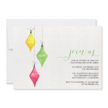 Watercolor Ornaments Christmas Party Invitations