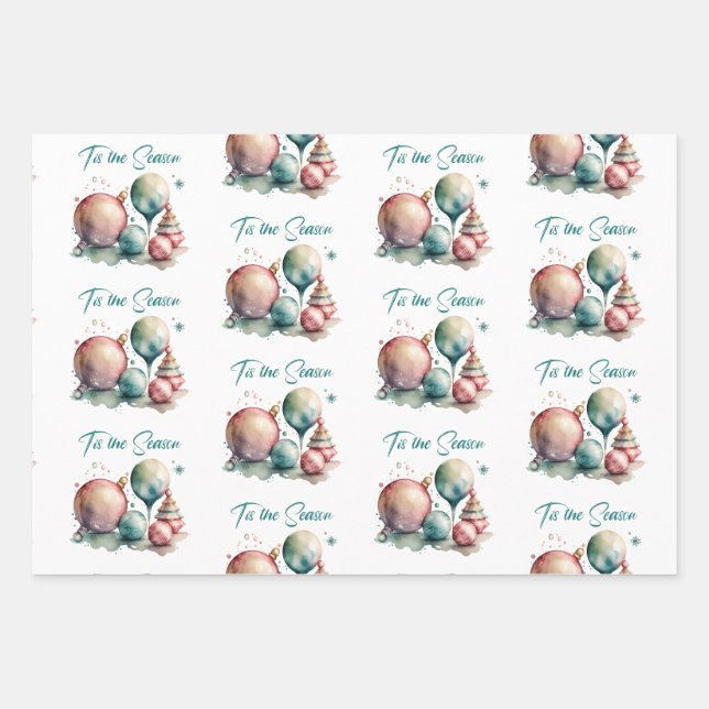 Watercolor Ornaments Christmas Wrapping Paper Sheet (Front 2)