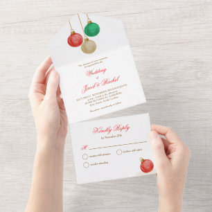 Watercolor Ornaments Festive Christmas Wedding All In One Invitation