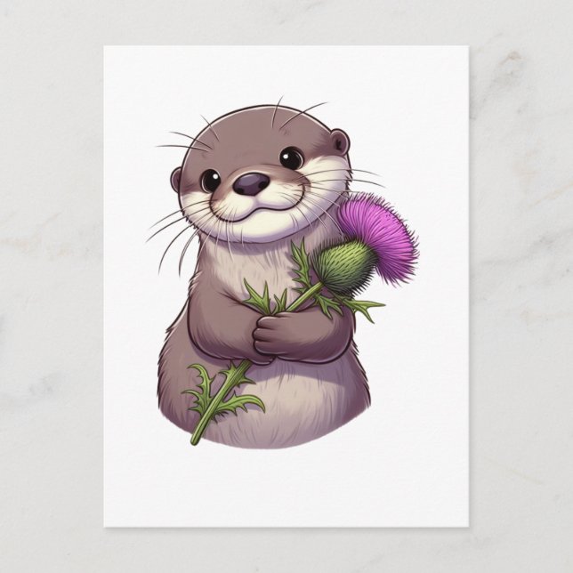 Watercolor Otter and Thistle Postcard (Front)