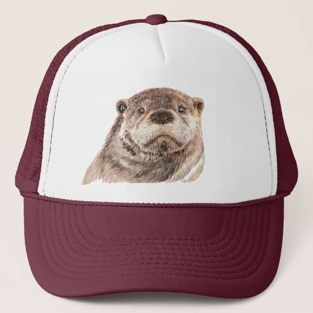 Watercolor Otter Animal Wildlife Nature Art Trucker Hat (Front)