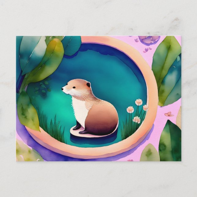 Watercolor Otter, Postcrossing Postcard (Front)