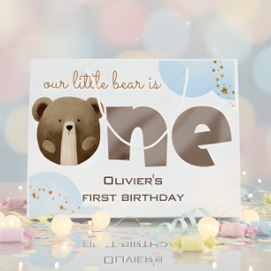 Watercolor our little bear is one baby birthday large gift bag