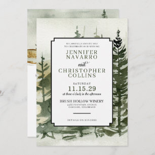 Watercolor Outdoorsy with QR Code Wedding Invitation