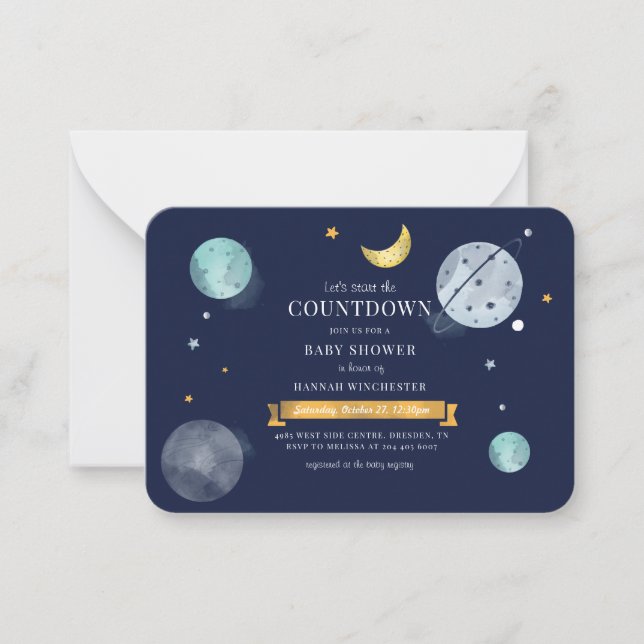 Watercolor Outer Space Baby Shower Card (Front)