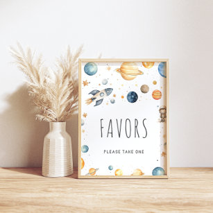 Watercolor Outer Space Favours Baby Shower Poster