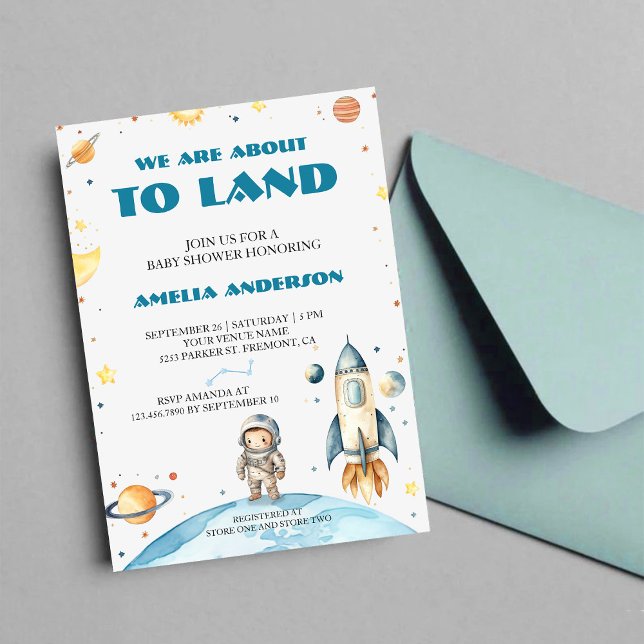 Watercolor Outer Space Planet Navy Blue BabyShower Invitation (Creator Uploaded)