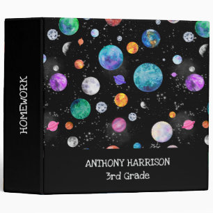 Watercolor Outer Space Planets Personalized Galaxy Binder