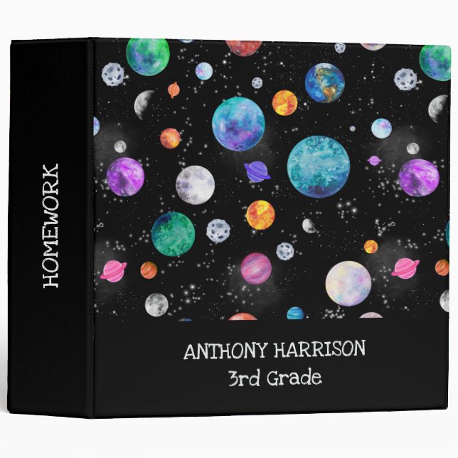 Watercolor Outer Space Planets Personalized Galaxy Binder (Front/Spine)