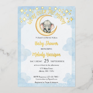 Watercolor Over the Moon Elephant Baby Shower 