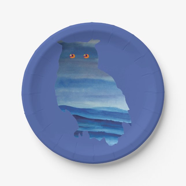 Watercolor owl art paper plate (Front)