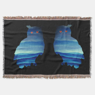 Watercolor owl art throw blanket