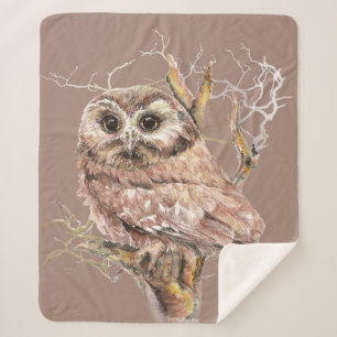 Watercolor Owl Bird Wildlife Art Sherpa Blanket