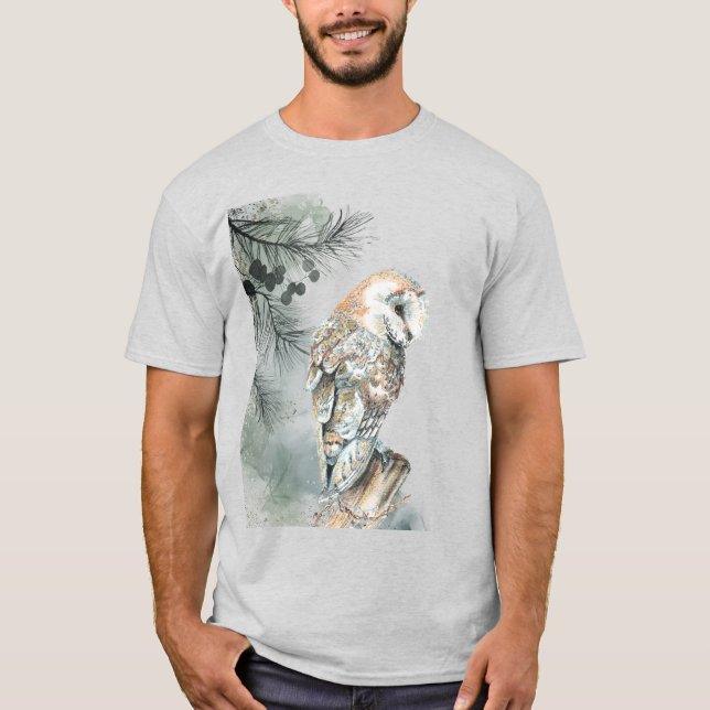 Watercolor Owl Bird Wildlife Nature Art T-Shirt (Front)