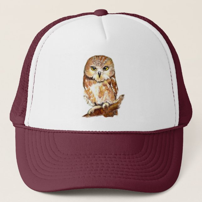 Watercolor Owl Bird Wildlife Nature Art  Trucker Hat (Front)
