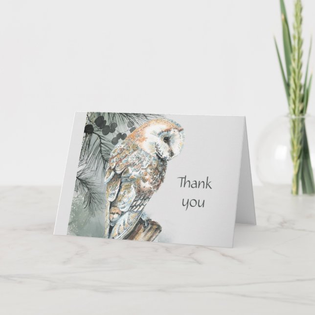 Watercolor Owl Bird Wildlife Nature Thank You  Pos Card (Front)