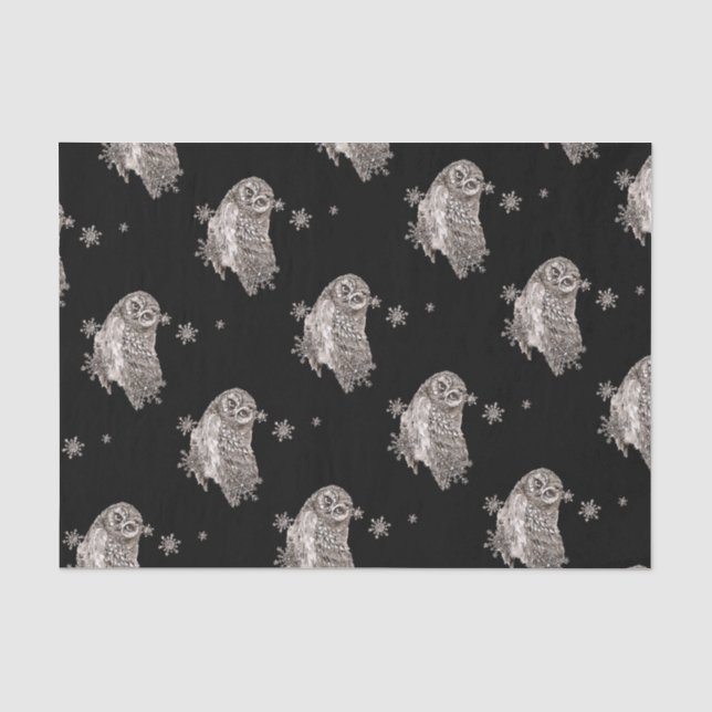 Watercolor Owl Bird Winter Snowflakes Tissue Paper (Front)