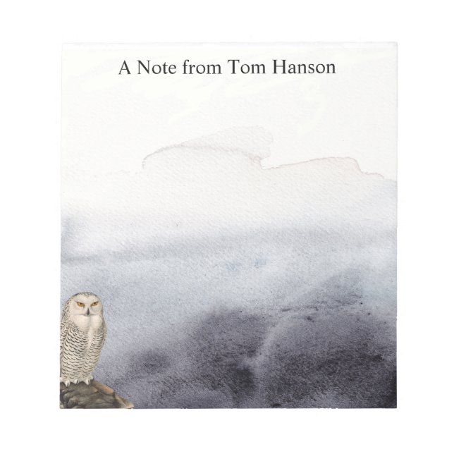 Watercolor Owl Blue Clouds Personalized Notepad (Front)