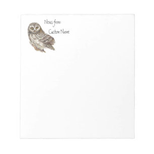 Watercolor Owl, Custom Name Bird, Nature Notepad