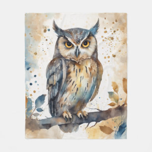 Watercolor Owl Fleece Blanket