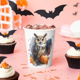 Watercolor Owl Halloween Paper Cups