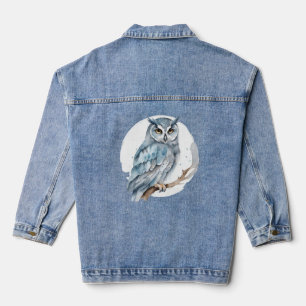 Watercolor Owl on the Tree Branch Denim Jacket