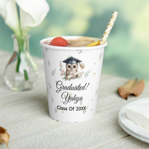 Watercolor Owl Pre-K Kindergarten Graduation Paper Cups