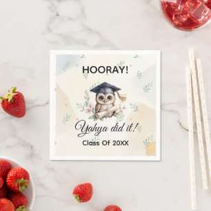 Watercolor Owl Pre-K Kindergarten Graduation Paper Napkin