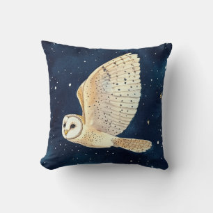Watercolor Owl Starry Night Woodland Christmas  Throw Pillow