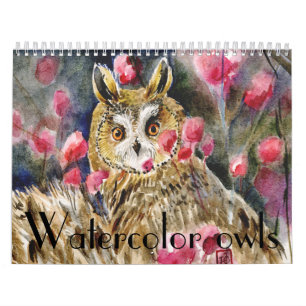 Watercolor owls paintings close-ups calendar